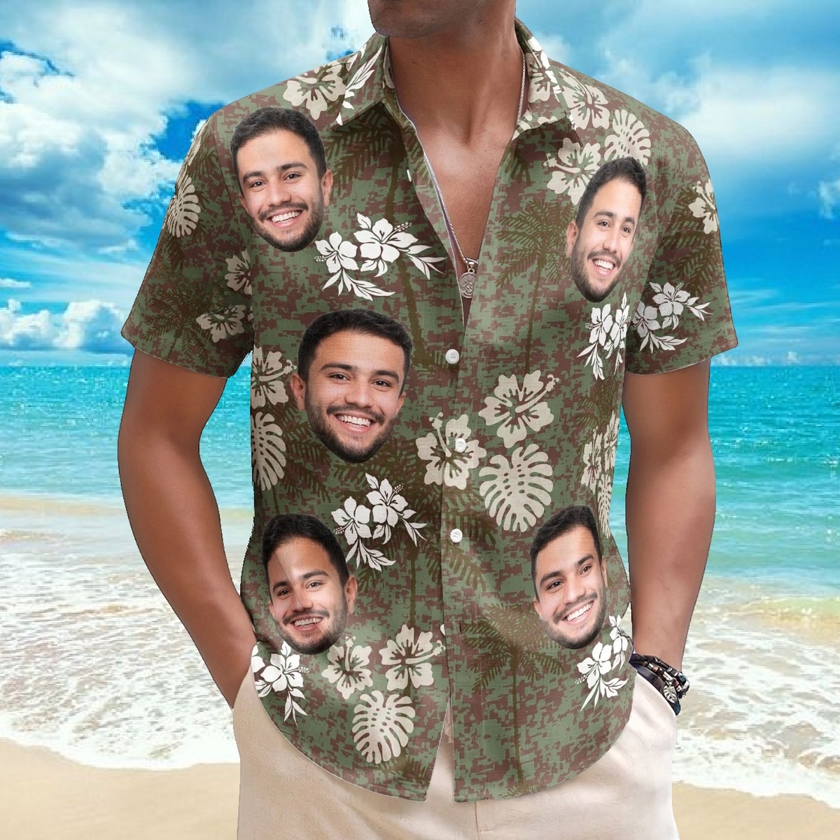 Camo Tropical Beach Pattern Hawaii Aloha Shirts - Custom Photo Hawaiian Shirt