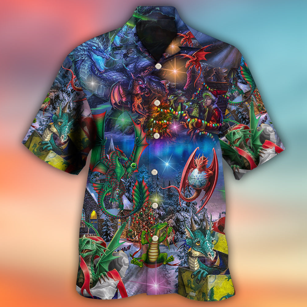 Christmas Dragon Festive Light Art – Hawaiian Shirt