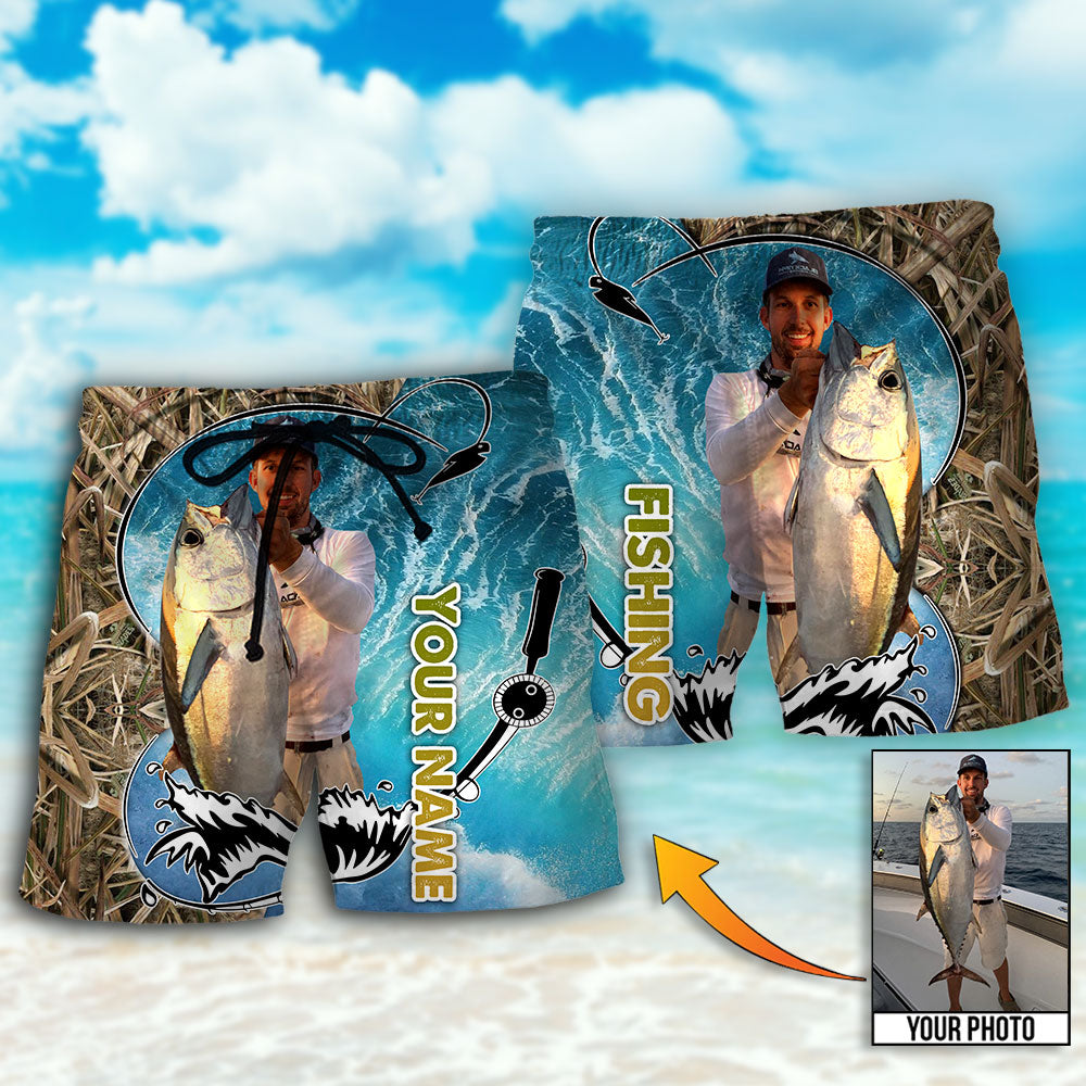 Fishing Blue Water Cool Custom Photo Personalized - Beach Short - Owls Matrix LTD
