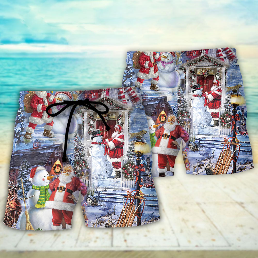 Santa And Snowman Happy Holiday – Beach Short