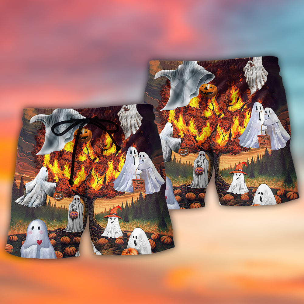 Halloween Burning Pumpkin Boo Art - Beach Short
