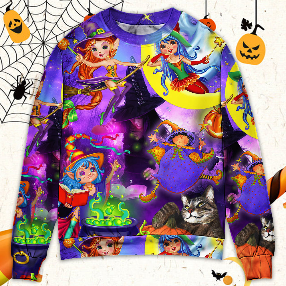 Halloween Cute Witch Ghost Magic Forest – Sweater - Ugly Christmas Sweater