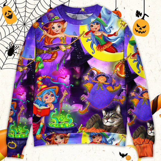 Halloween Cute Witch Ghost Magic Forest – Sweater - Ugly Christmas Sweater