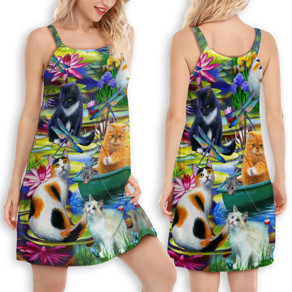 Curious Cat Water Lily Lake – Women's Summer Sleeveless V-Neck Camisole Dress