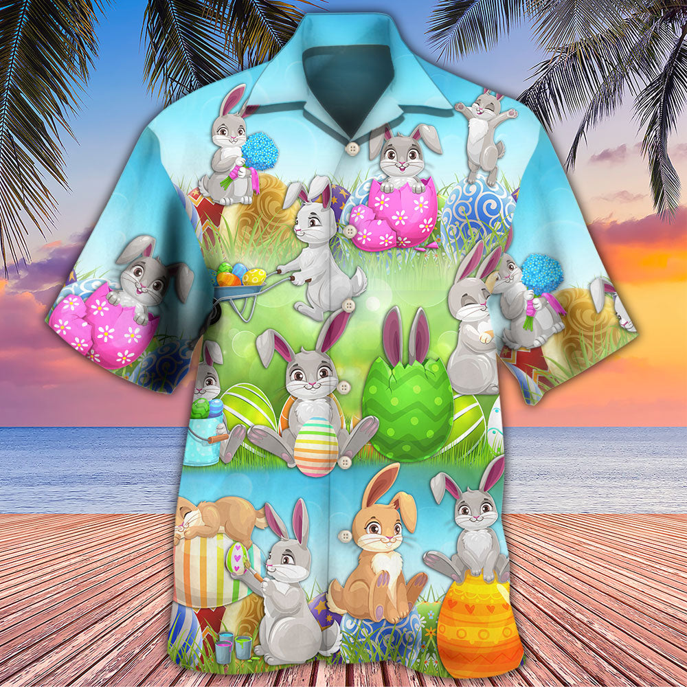 Easter Bunny Colorful Eggs Spring - Hawaiian Shirt