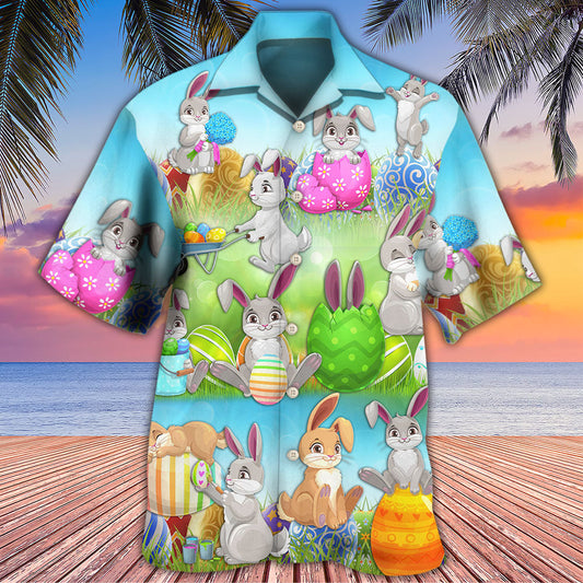 Easter Bunny Colorful Eggs Spring - Hawaiian Shirt