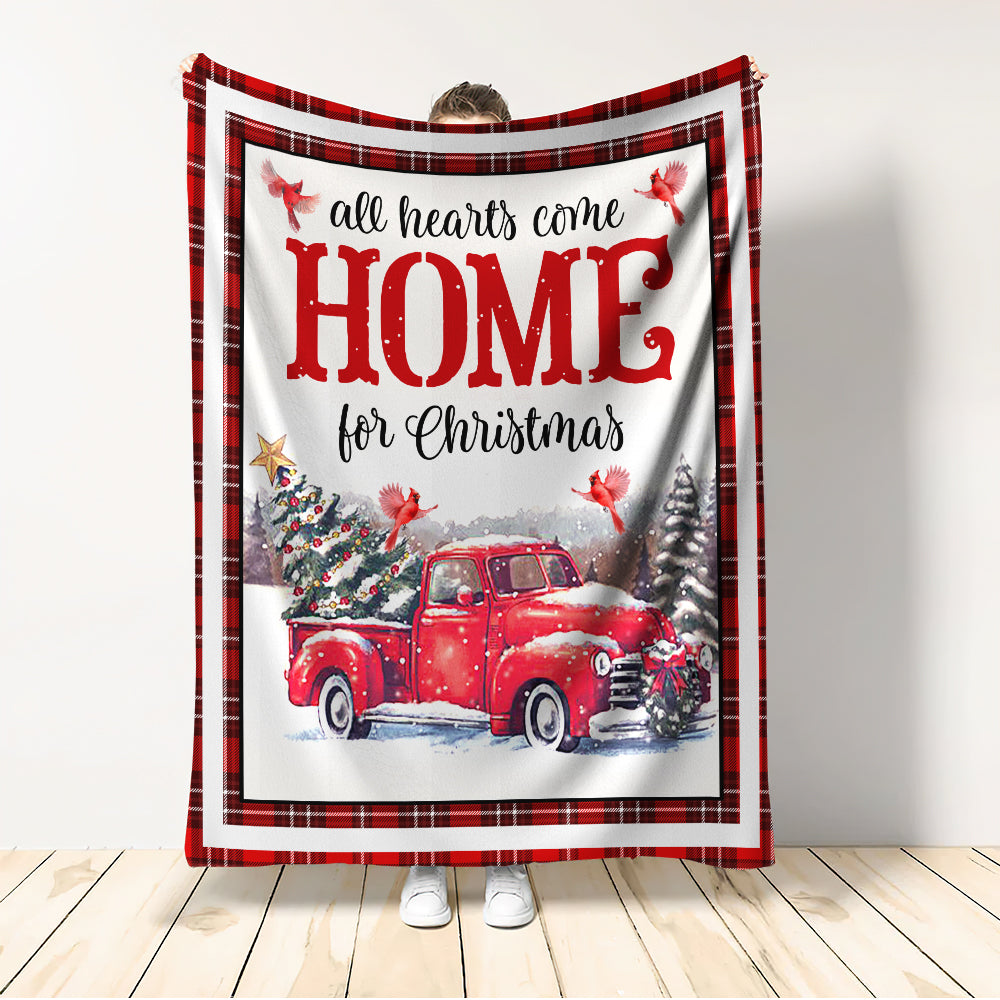 Cardinal Red Truck Christmas Flannel Blanket For Soft Bed Couch And Home Comfort