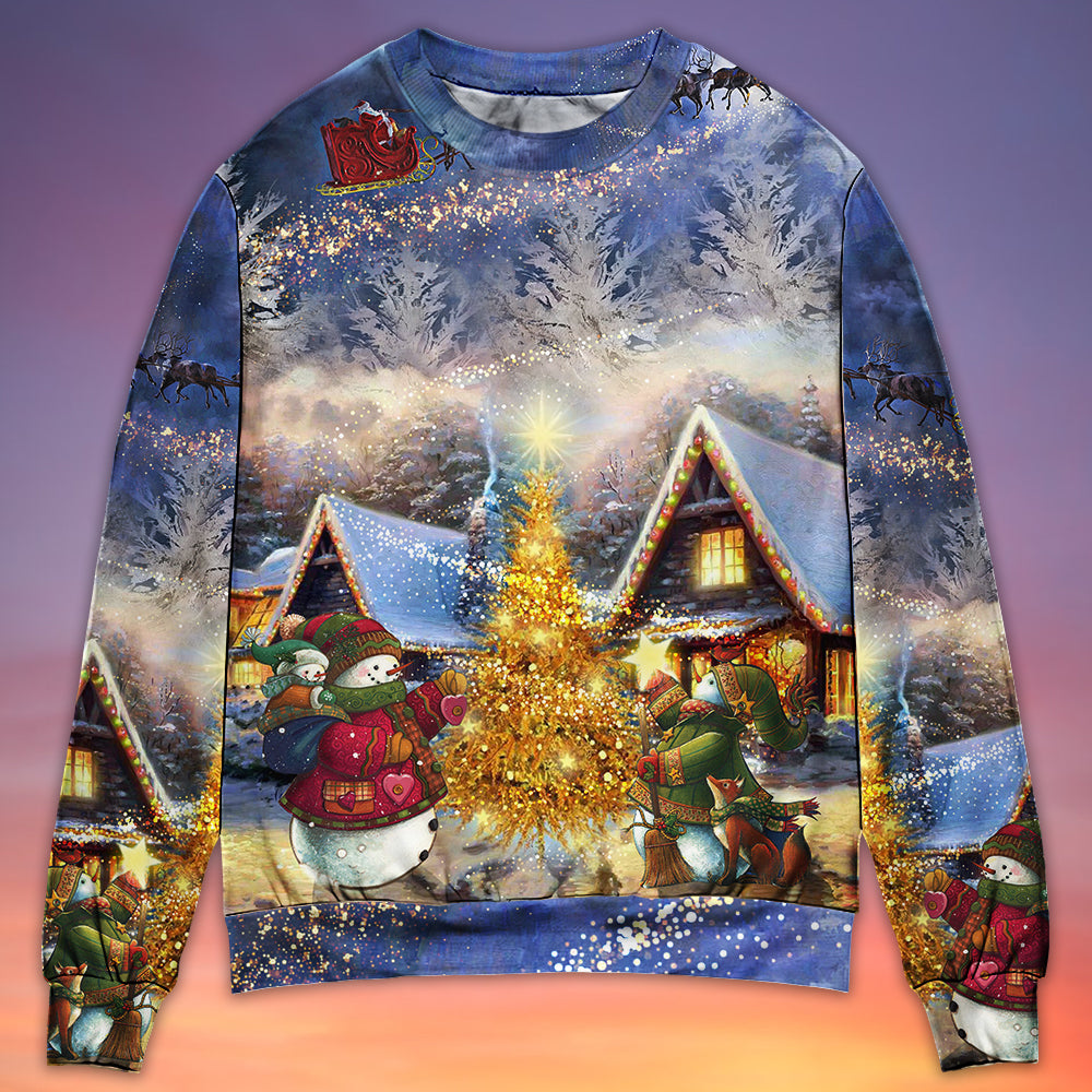 Christmas Santa Reindeer Snowman Family Love Light Art – Sweater - Ugly Christmas Sweater