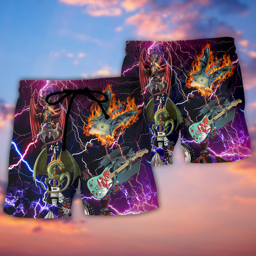 Guitar Dragon Play Until They Die - Beach Short - Owls Matrix LTD
