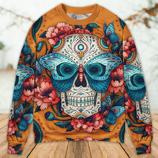 Skull And Butterfly Abstract Vintage Art – Sweater - Ugly Christmas Sweater