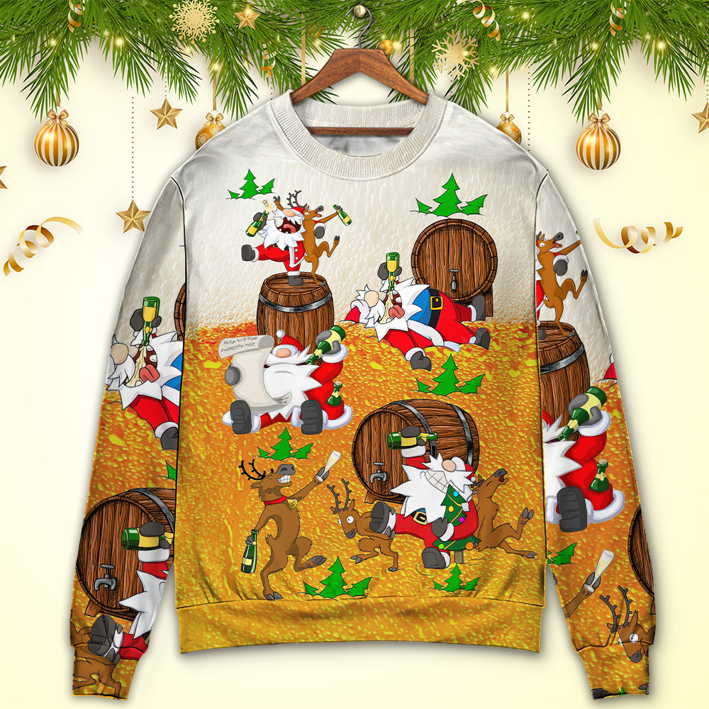 Christmas Santa Drunk Beer Funny Happy Holiday Style – Sweater - Ugly Christmas Sweater