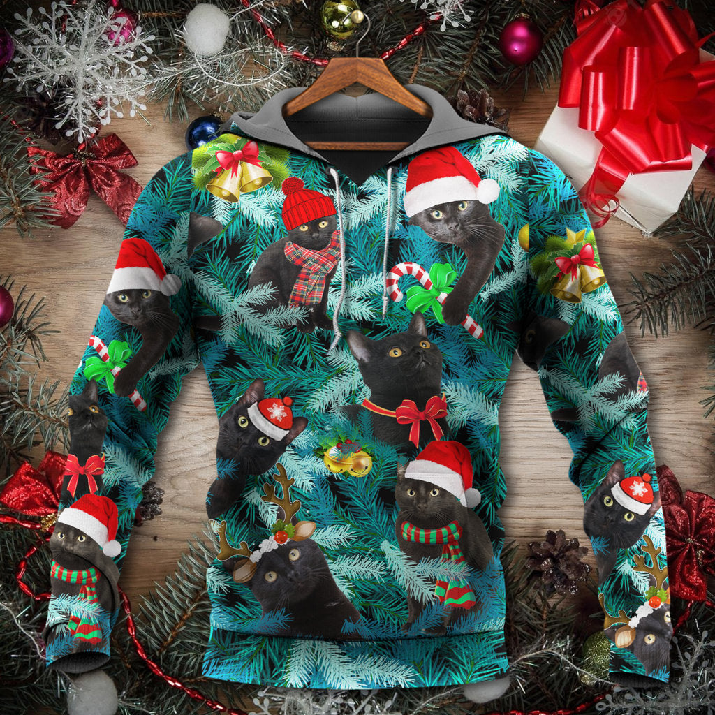 Christmas Black Cat Jolly Mood - 3D Hoodie