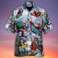 Santa Skateboarding On Snowy Mountain Neon Art - Hawaiian Shirt