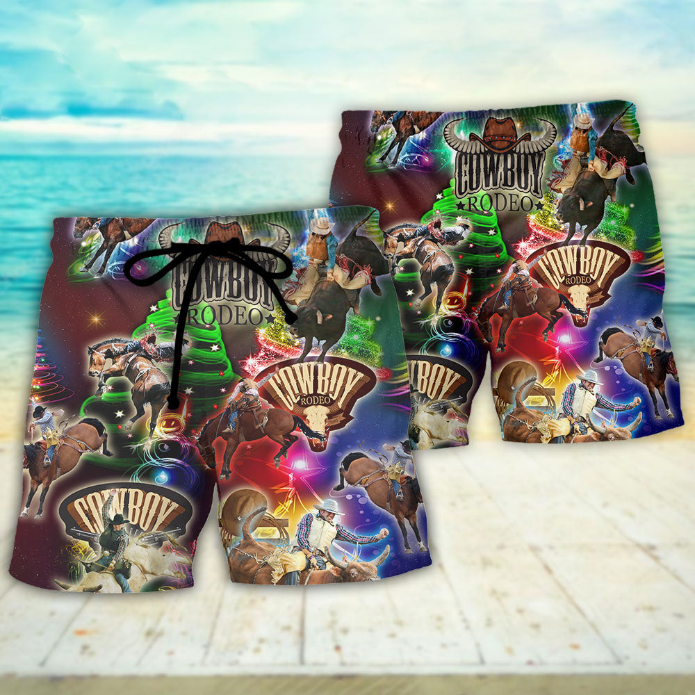Cowboy Rodeo Neon Merry Christmas - Beach Short