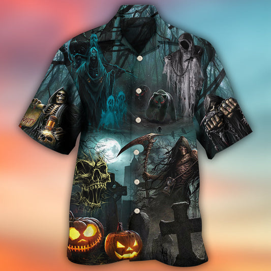 Halloween Ghost In Dark Pumpkin Scene – Hawaiian Shirt