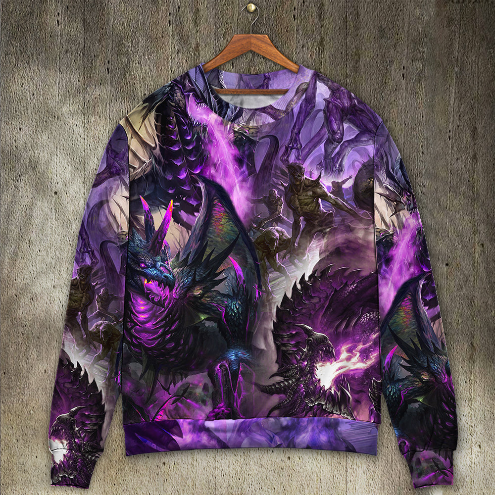 Purple Dragon Skull Lightning Fantasy Art – Sweater - Ugly Christmas Sweater