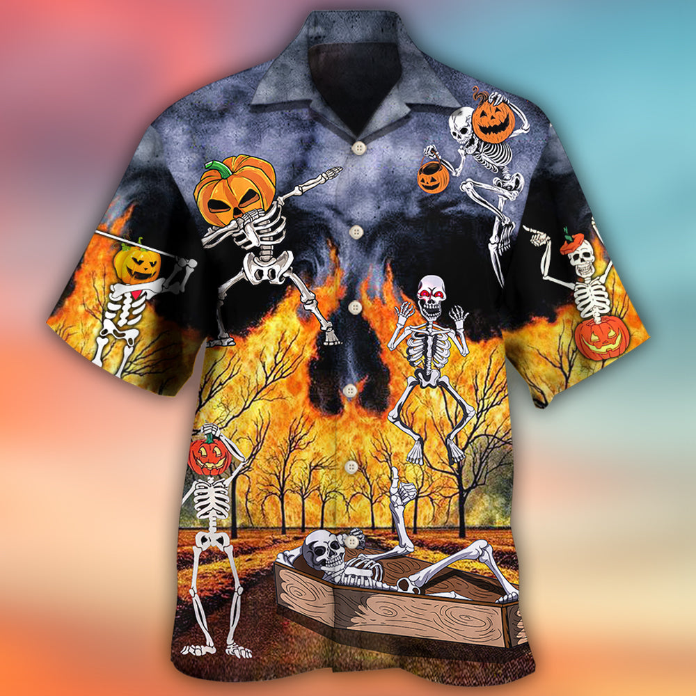 Halloween Skeleton Party With Flaming Pumpkin – Hawaiian Shirt