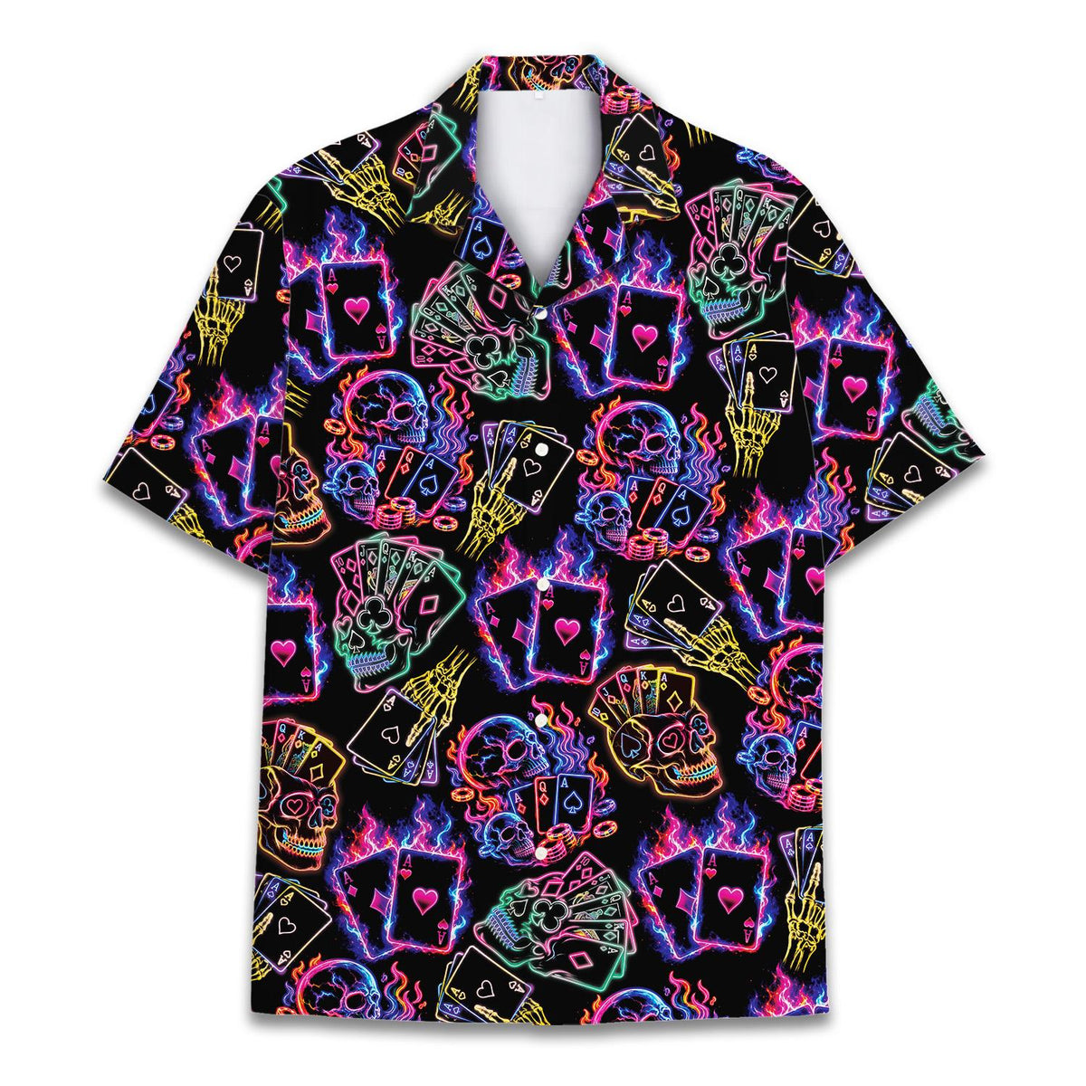 Neon Poker Skull Playing Cards Skeleton Hand – Hawaiian Shirt