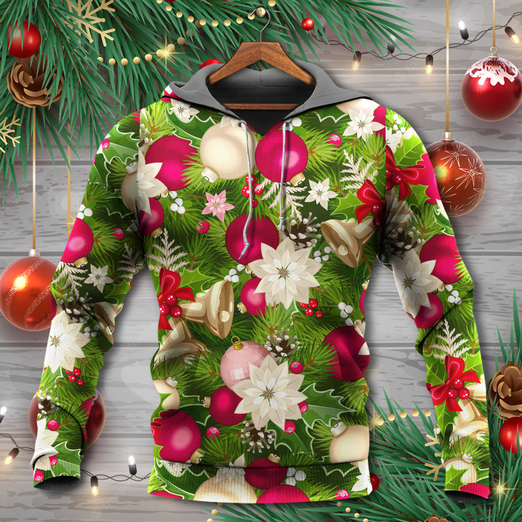 Christmas Fir Tree And Poinsettia Floral - Hoodie
