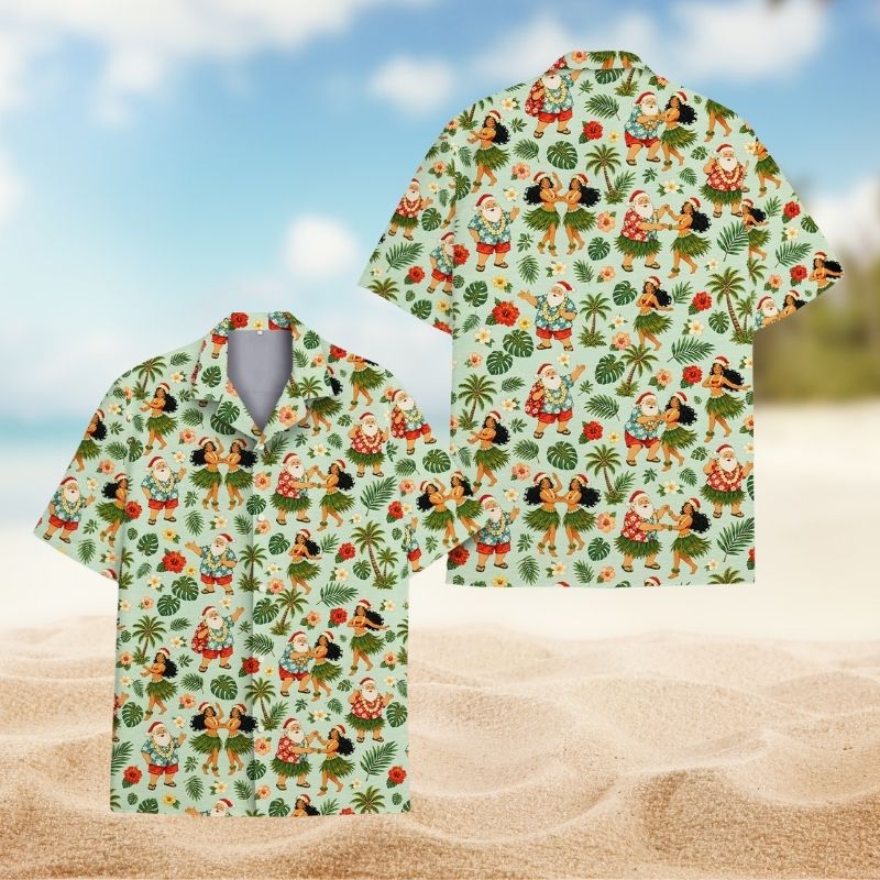 Christmas Hula Santa Tropical Beach – Hawaiian Shirt