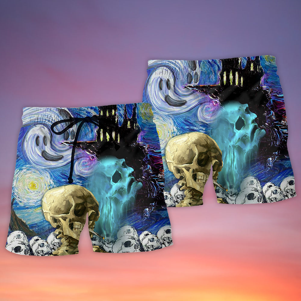 Halloween Skull Smoke Starry Night – Beach Short