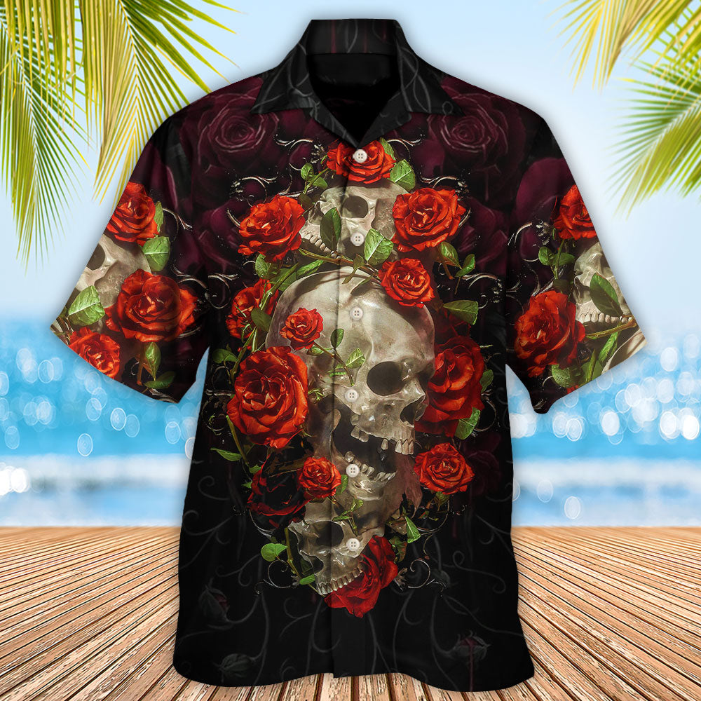 Skull And Roses Dark Artistic Style - Hawaiian Shirt