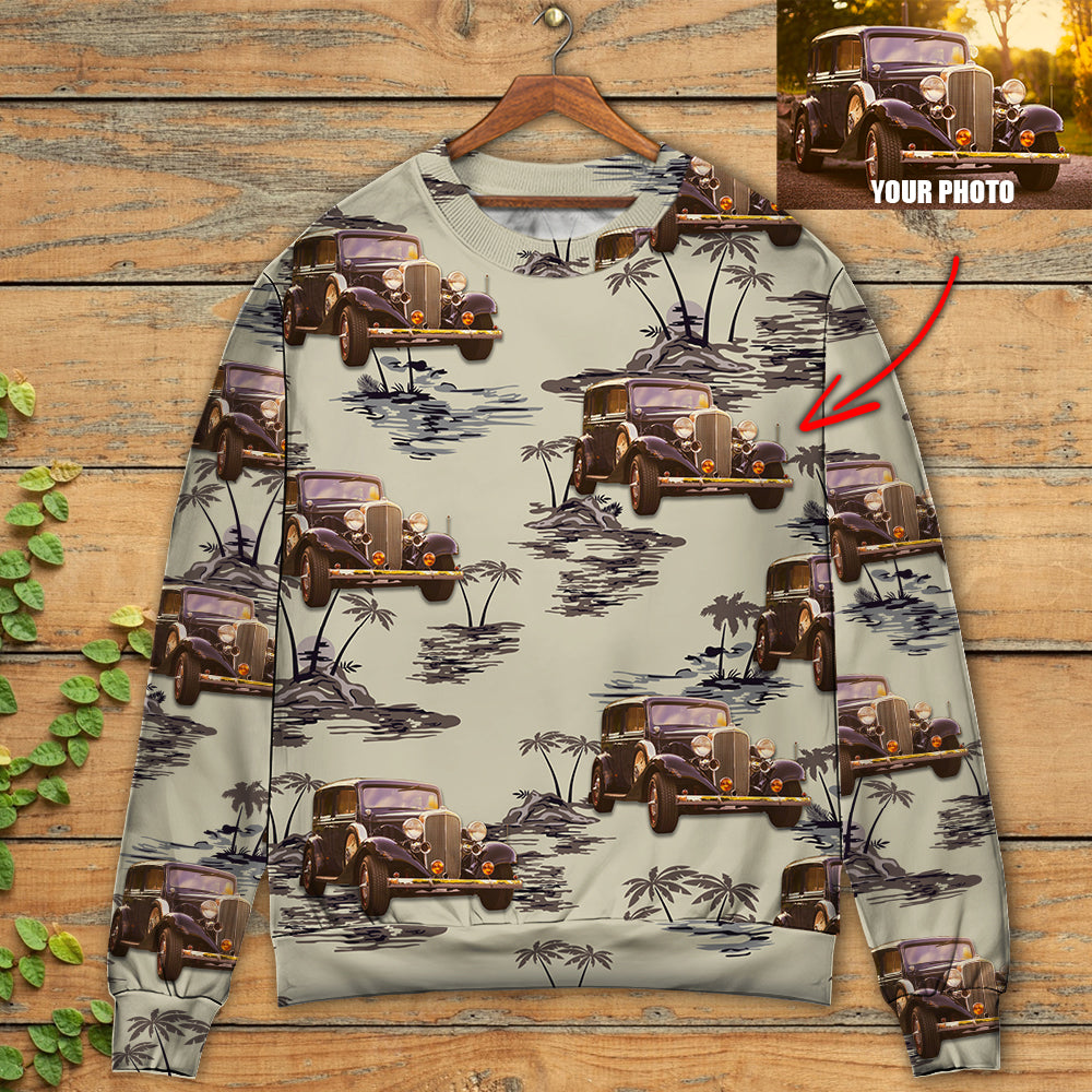 Vintage Car Tropical Island Palm Trees – Sweater - Ugly Christmas Sweater