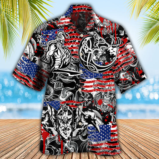 Viking Patriotic Warrior Wolf Independence Style – Hawaiian Shirt