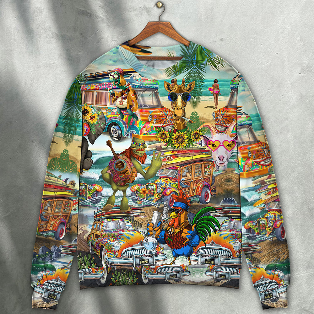 Hippie Funny Animals Happy Together – Sweater - Ugly Christmas Sweater