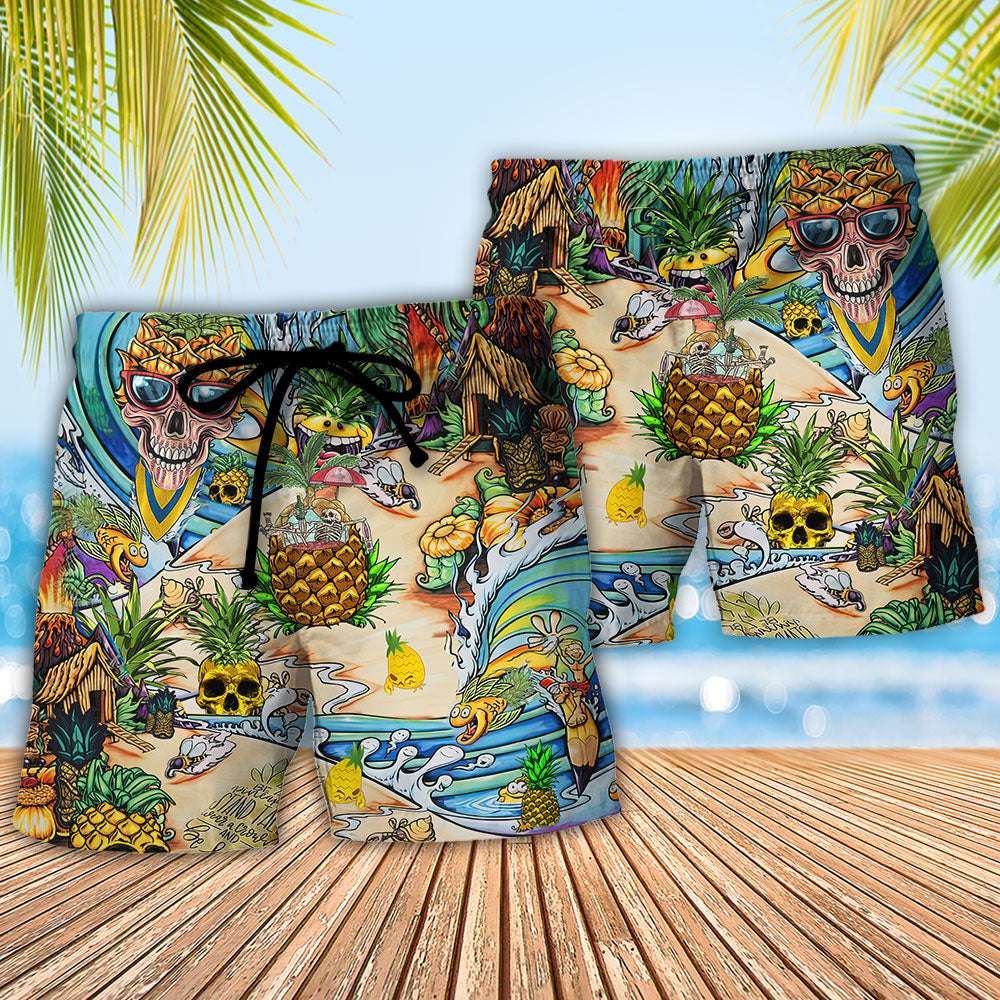 Pineapple Skull Fruit Art - Beach Short