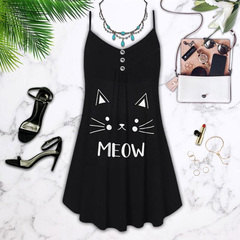 Cats Love Summer Vibes Limited 3 – Women's Summer Sleeveless V-Neck Camisole Dress
