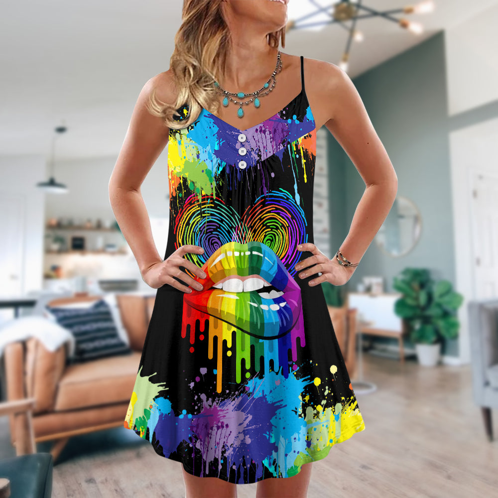 Pride Lips Color Of Happiness – Women's Summer Sleeveless V-Neck Camisole Dress