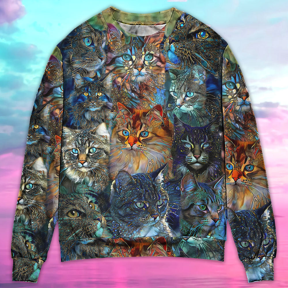 Colorful Cat Glass Art Lover – Sweater - Ugly Christmas Sweater