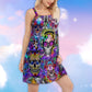 Hippie Skull Floral Colors – Women's Summer Sleeveless V-Neck Camisole Dress