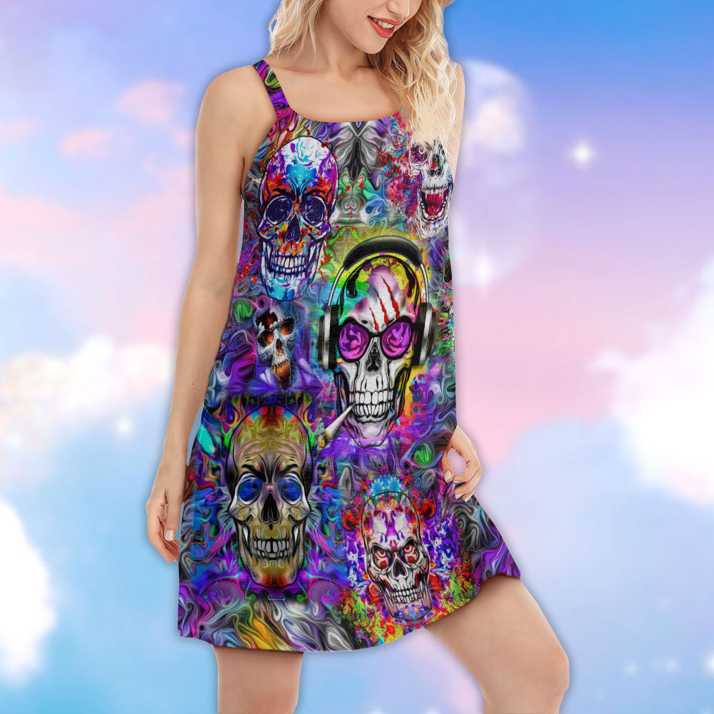 Hippie Skull Floral Colors – Women's Summer Sleeveless V-Neck Camisole Dress