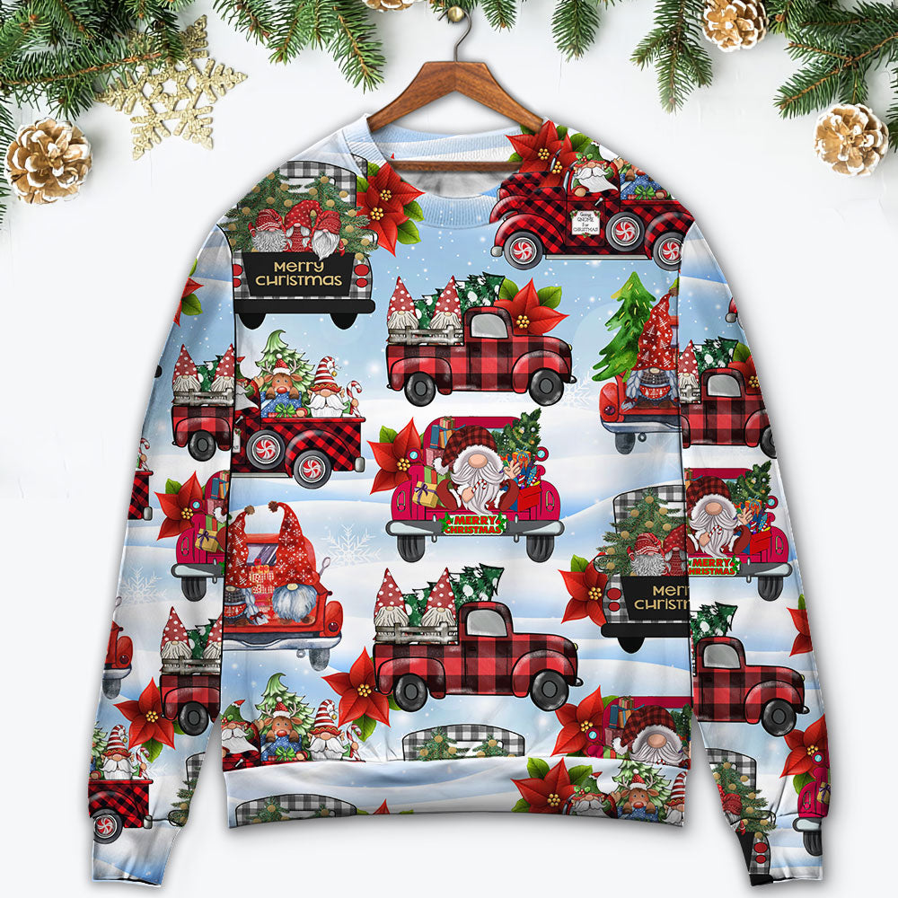 Gnome And Christmas Truck Merry Xmas – Sweater - Ugly Christmas Sweater