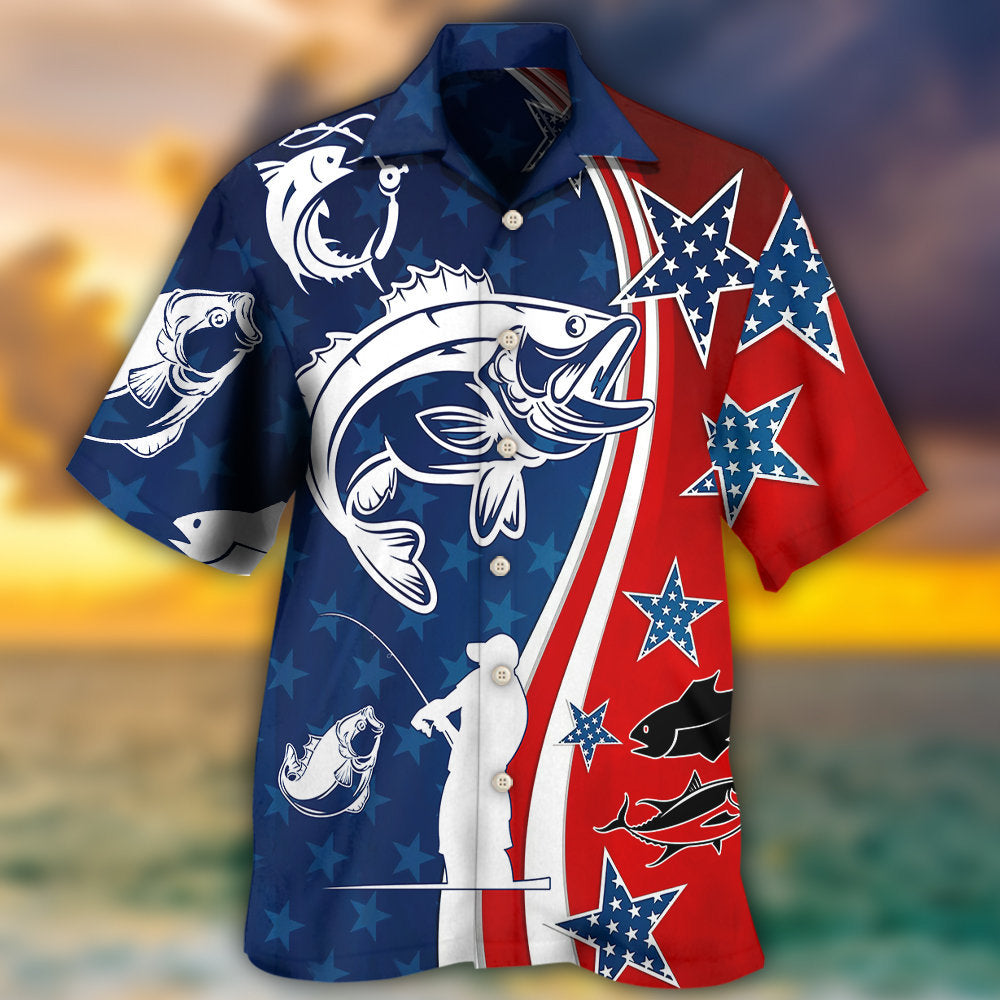 Patriotic Fishing Star America - Hawaiian Shirt