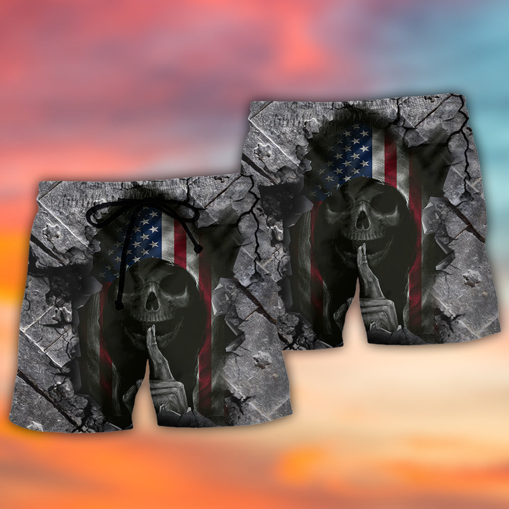 Skull Dark American Flag Strong Wrought Iron - Beach Short - Owls Matrix LTD