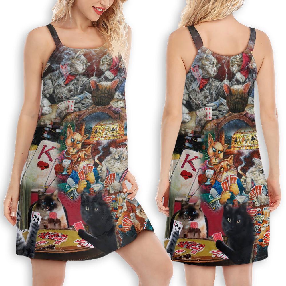 Cats Playing Poker Classic – Women's Summer Sleeveless V-Neck Camisole Dress