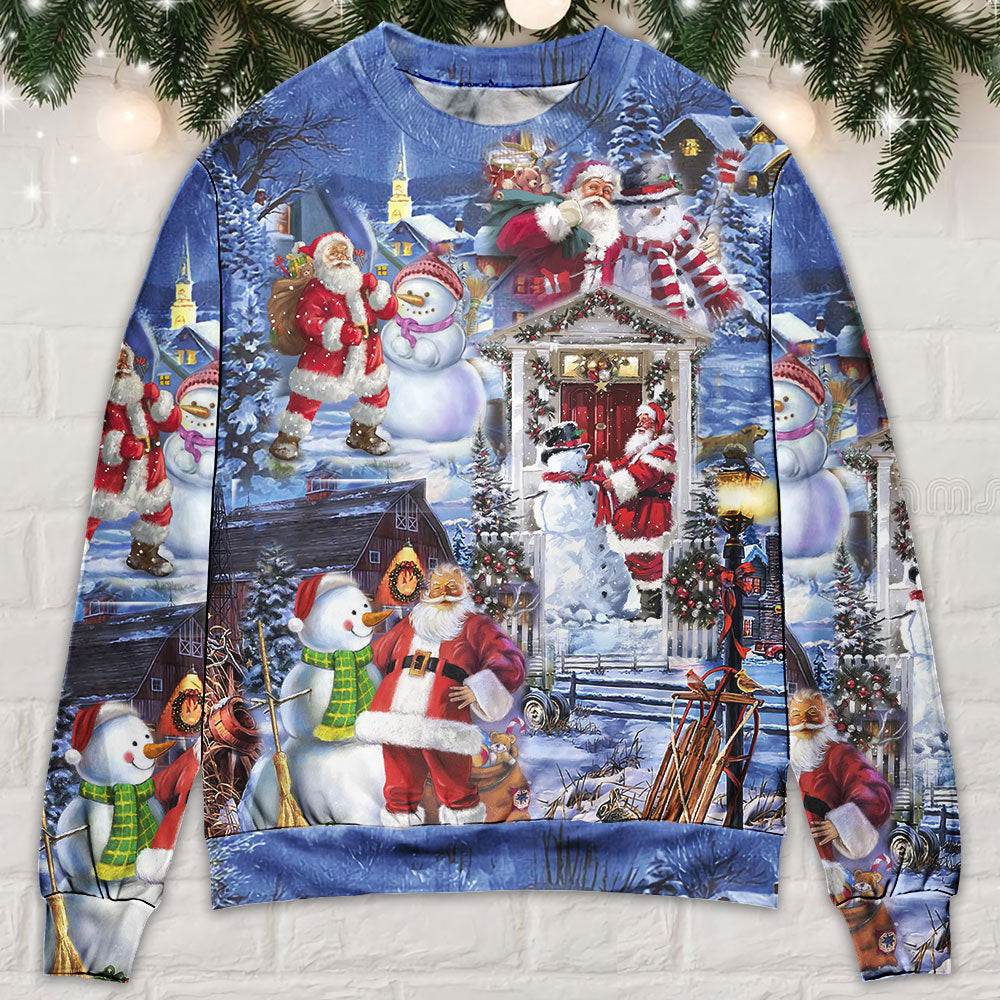 Santa And Snowman Happy Holiday – Sweater - Ugly Christmas Sweater