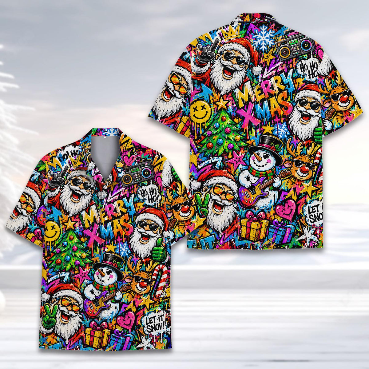 Graffiti Santa Snowman Reindeer Christmas – Hawaiian Shirt