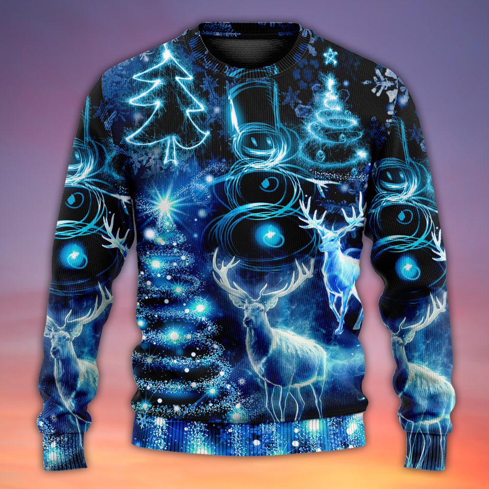Christmas Deer Snowman Tree Glow Light – Sweater - Ugly Christmas Sweater