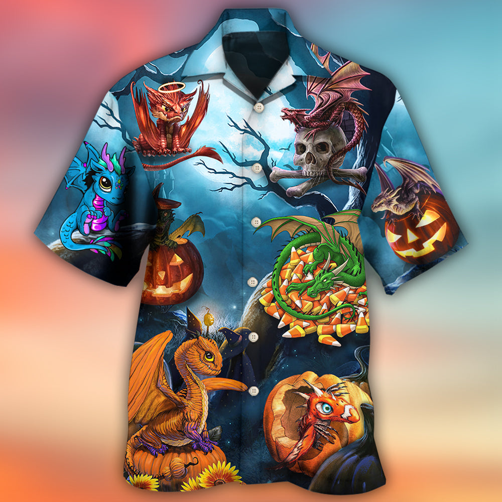 Halloween Dragon And Pumpkin Dark Sky - Hawaiian Shirt