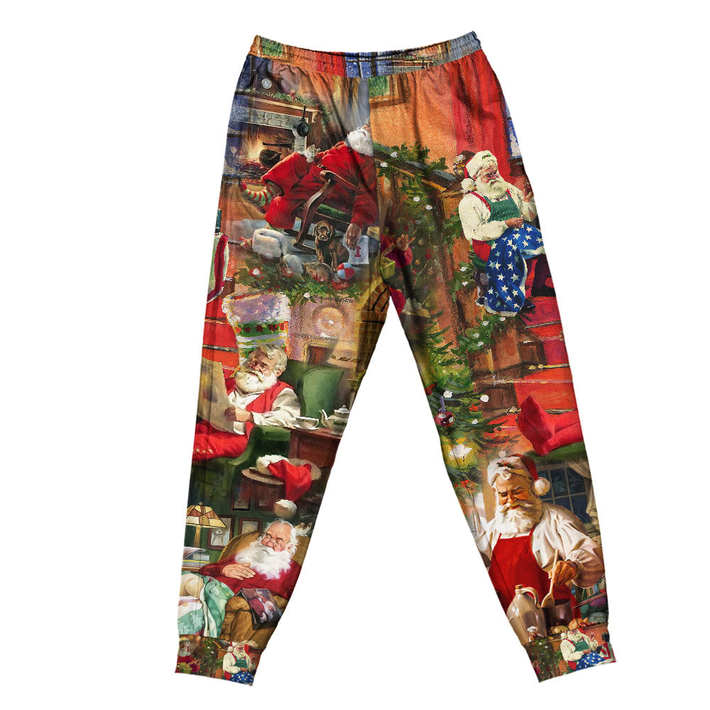 Pants / S Christmas Santa Claus In Daily Life - Pajamas Short Sleeve - Owls Matrix LTD