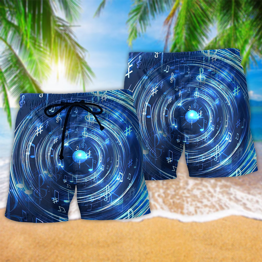 Neon Circle Music Notes Glow Art – Beach Short