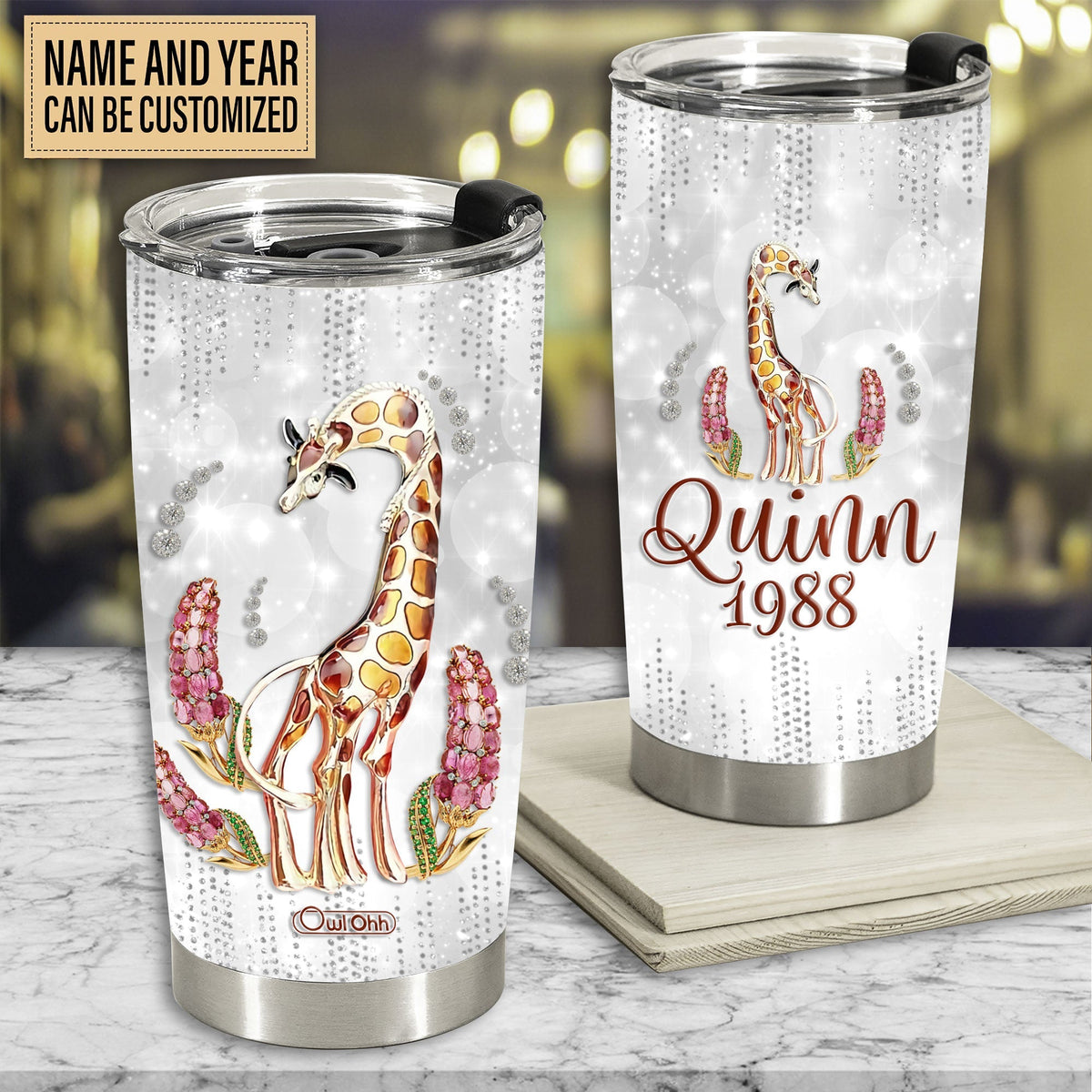 Giraffe Jewelry Silver Art Personalized 20 Oz Tumbler