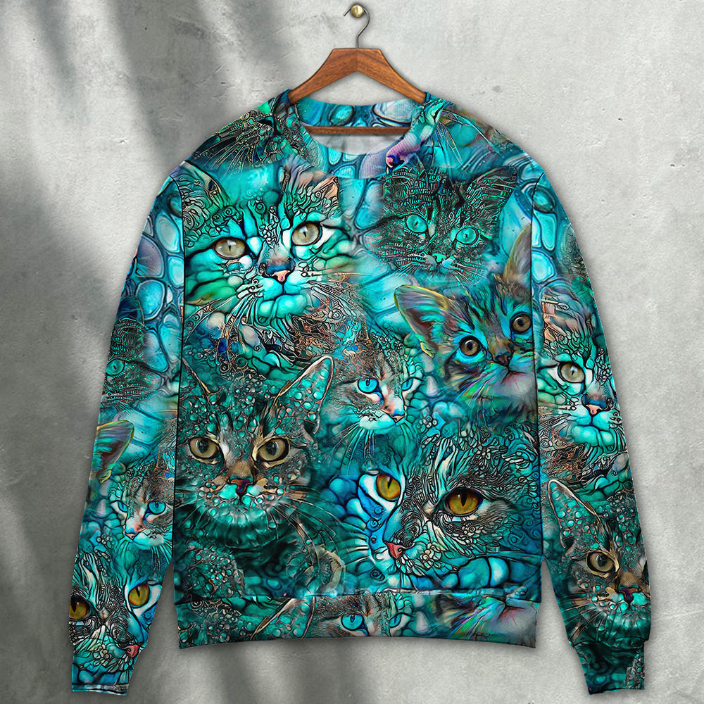Blue Colorful Cat Art Lover – Sweater - Ugly Christmas Sweater