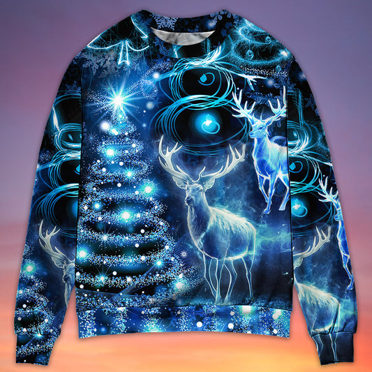 Christmas Deer Snowman Tree Glow Light – Sweater - Ugly Christmas Sweater
