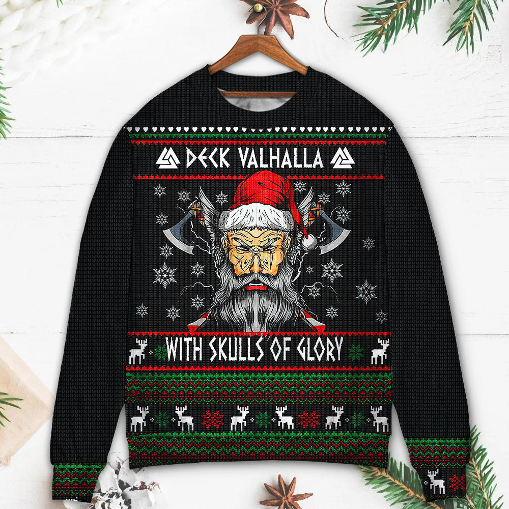 Christmas Valhalla Skull Of Glory Art – Sweater - Ugly Christmas Sweater