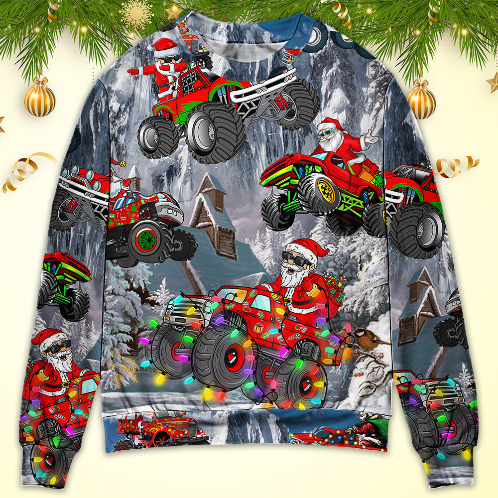 Christmas Santa Riding Red Truck Snow – Sweater - Ugly Christmas Sweater